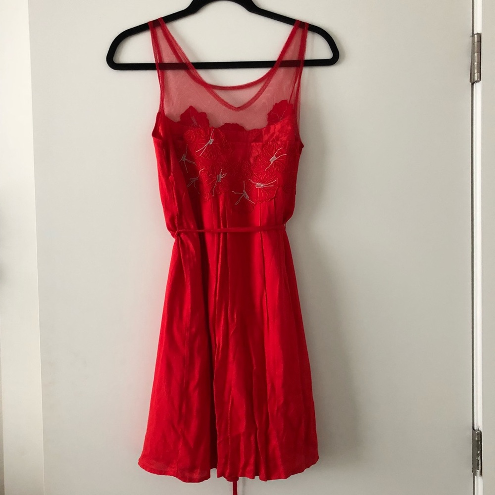 Red Dress with Mesh / Floral Detailing